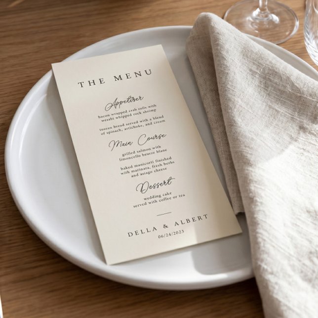 Menu Casamento Caligráfico Minimalista Marfim (Criador carregado)