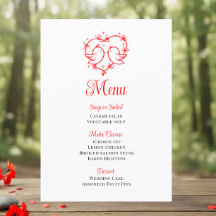 Menu Casamento Caprichoso de Jardim com Corações Vermel