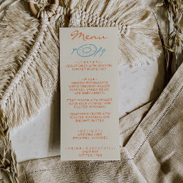 Menu Casamento Caprichoso Desenhado à Mão Azul Laranja