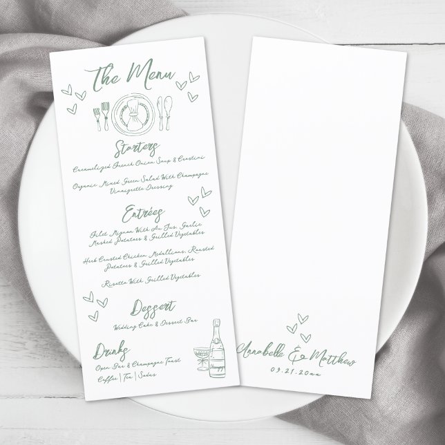 Menu Casamento Caprichoso Verde Desenhado à Mão (Hand Drawn Green Whimsical Wedding Menu )