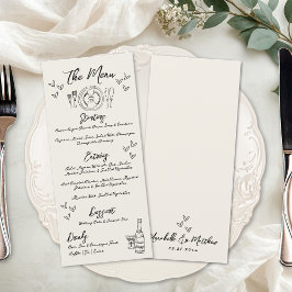 Menu Casamento Caprichoso Vintage Desenhado à Mão