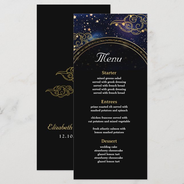 Menu Casamento celeste místico elegante (Frente/Verso)