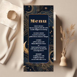 Menu Casamento Celestial Azul Dourado à Meia-Noite