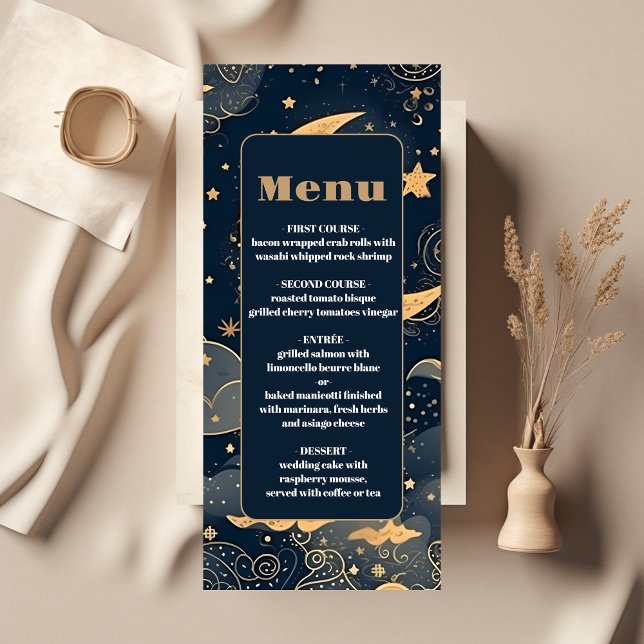Menu Casamento Celestial Dourado Azul Meia-Noite (Criador carregado)