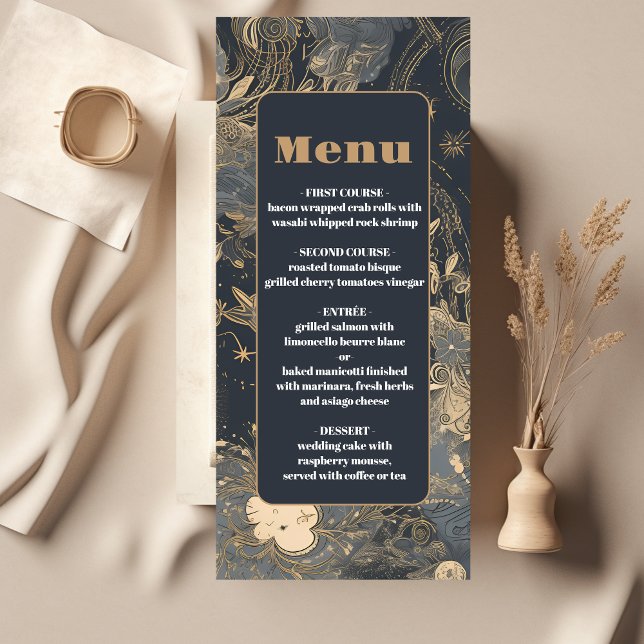 Menu Casamento Celestial Dourado de Prata Elegante (Criador carregado)