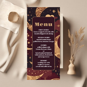Menu Casamento Celestial Dourado Elegante Burgundy