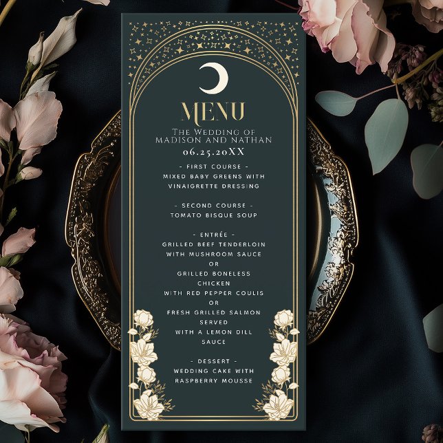 Menu Casamento Celestial Elegante Arch Art Nouveau (Criador carregado)