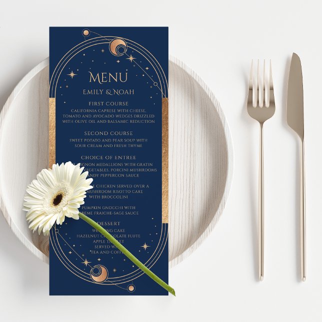 Menu Casamento Celestial Personalizado Marinho Dourado (Criador carregado)