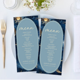 Menu Casamento Céu Estelar Elegante Dourado Azul