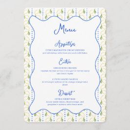 Menu Casamento Chic Azul e Amarelo com Citros Botânicos