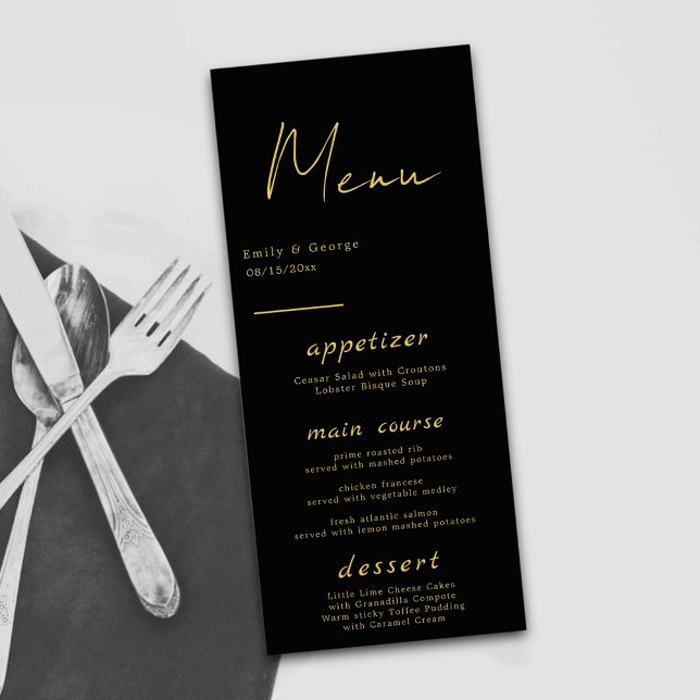 Menu Casamento Chic Clássico Dourado E Preto Moderno El (Criador carregado)