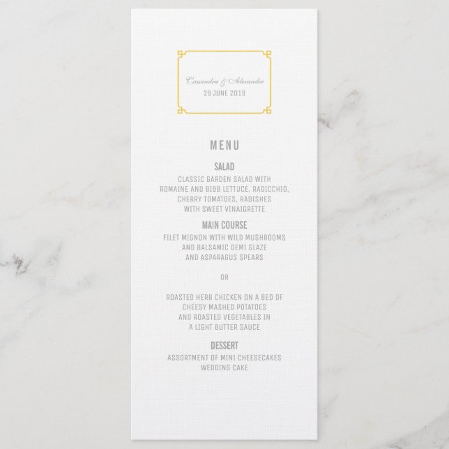 Menu Casamento Chic Deco Amarelo (Frente)