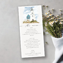 Menu Casamento Chic Dusky Aqua Blue Lighthouse Mountain