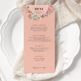 Menu Casamento Chic Floral De Cor De Água De Cobre Rosa