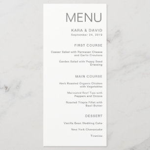 Menu Casamento Chic Minimalista Cinza