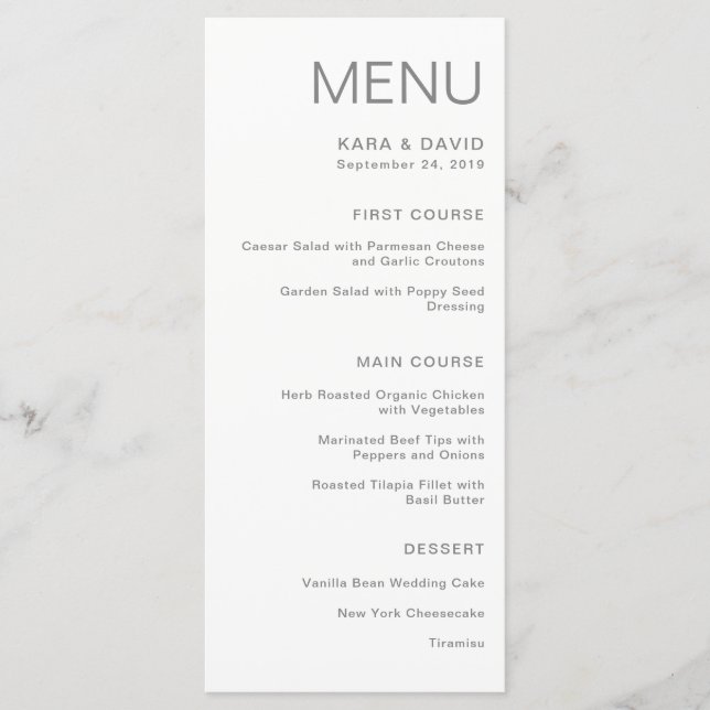 Menu Casamento Chic Minimalista | Cinza (Frente)
