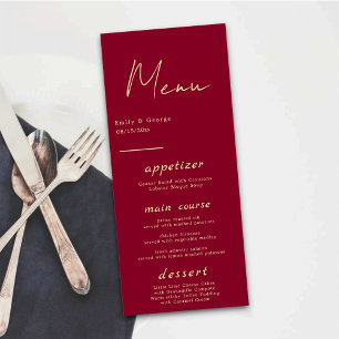 Menu Casamento Chic Moderno Dourado Clássico Burgundy