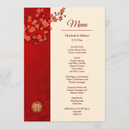 Menu Casamento Chinês Flor de Cerejeira Vermelha BILÍNG