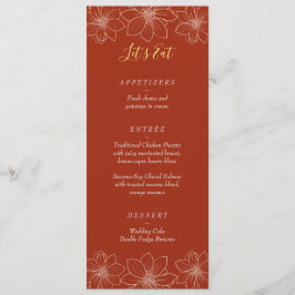 Menu Casamento chinês floral moderno vermelho Boho