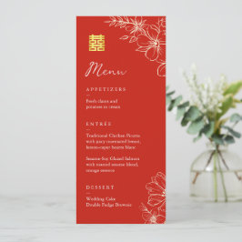 Menu Casamento chinês moderno e elegante com flores em