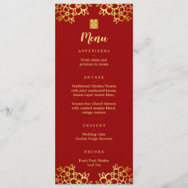 Menu Casamento chinês moderno floral vermelho