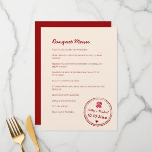 Menu Casamento chinês rosa-vermelho selo de felicidade