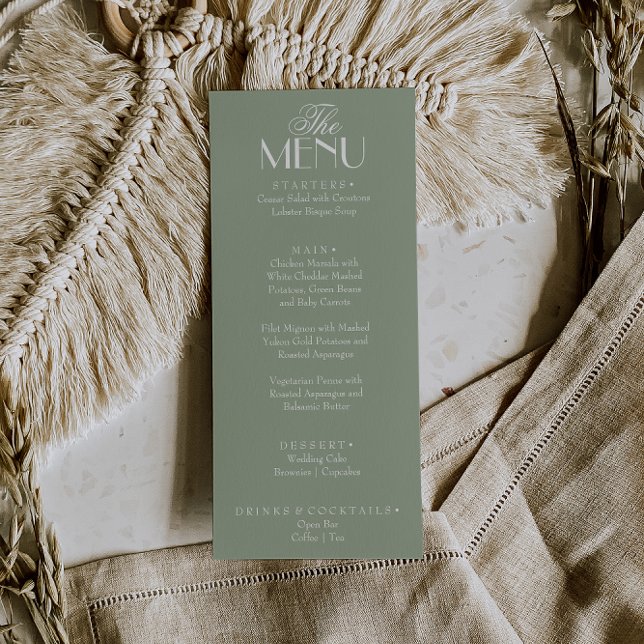 Menu Casamento Chique Boho Dinheiro Antigo Verde Sage B (Criador carregado)