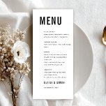 Menu Casamento Chique com Monograma Grande e Minimalist<br><div class="desc">Complete a decoração das mesas da sua recepção com este cartão de menu de casamento preto e branco moderno. A fonte em negrito e o layout limpo criam uma aparência impressionante,  porém elegante,  perfeita para casamentos contemporâneos e formais. Personalize com as opções do seu menu.</div>