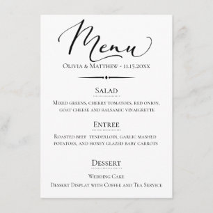 Menu Casamento chique da tipografia