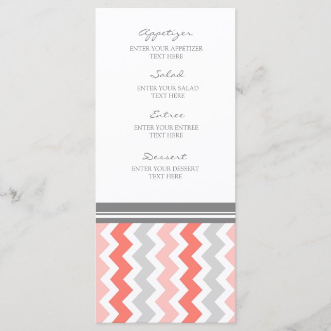 Menu Casamento Cinza Coral Chevron (Frente)