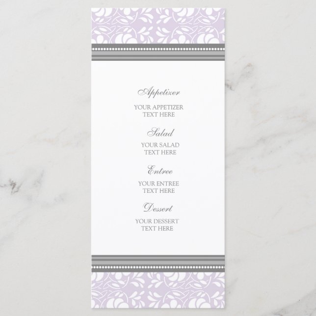 Menu Casamento Cinza Lilac Damask (Frente)