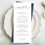 Menu Casamento Clássico Branco Azul-Marinho Dourado Sim<br><div class="desc">*Folha não real *Parte de uma coleção</div>