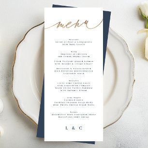 Menu Casamento Clássico Branco Azul-Marinho Dourado Sim