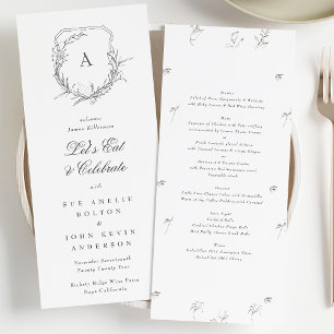 Menu casamento clássico da crista botânica com monogram