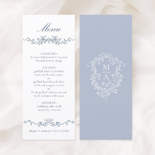 Menu Casamento Clássico de Borda Floral Azul