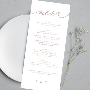 Menu Casamento Clássico de Caligrafia Rosa