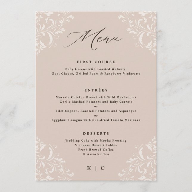 Menu Casamento Clássico de Champanhe Elegante (Frente)