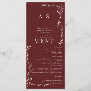Menu Casamento Clássico de Folha Floral Elegante