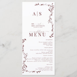 Menu Casamento Clássico de Folha Floral Elegante