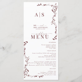 Menu Casamento Clássico de Folha Floral Elegante