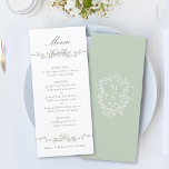 Menu Casamento Clássico de Fronteira Floral de Sage Gre<br><div class="desc">Um menu de casamento verde da borda floral elegante com uma crista floral e monogramas nas costas. Para uma personalização mais avançada deste design,  clique no BOTÃO DE FERRAMENTAS DESIGN acima!</div>