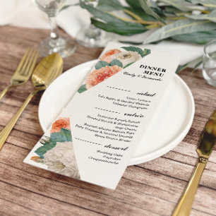 Menu Casamento Clássico de Tipografia Floral Elegante