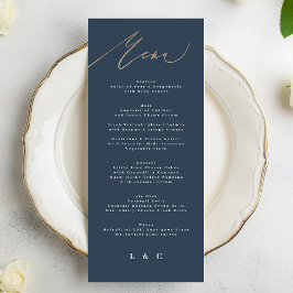 Menu Casamento Clássico Dourado Elegante Azul-marinho B