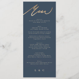 Menu Casamento Clássico Dourado Elegante marinho Azul