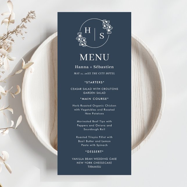 Menu Casamento Clássico Elegante Azul Marinho Branco (Criador carregado)