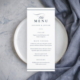 Menu Casamento Clássico Elegante Azul Marinho e Branco