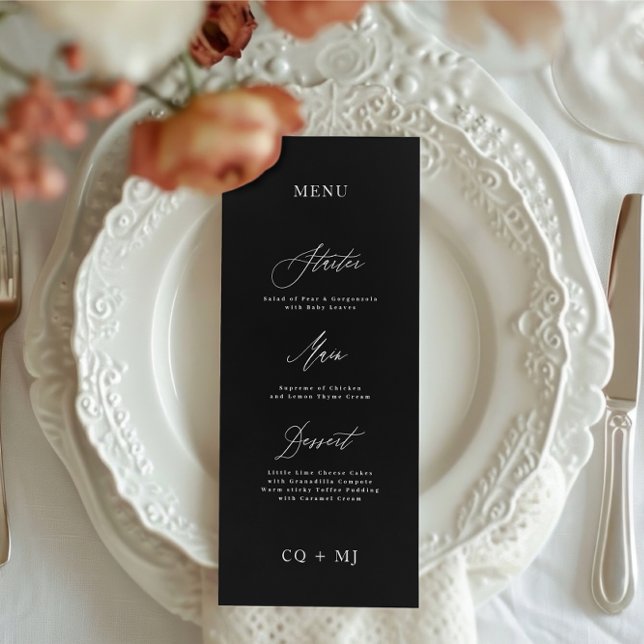 Menu Casamento Clássico Elegante de Caligrafia Branca N (Criador carregado)