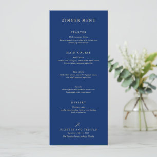 Menu Casamento Clássico Elegante em Azul Marinho e Crem