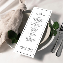 Menu Casamento clássico elegante preto e branco