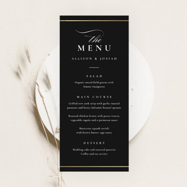 Menu Casamento Clássico Elegante Preto e Branco (Criador carregado)